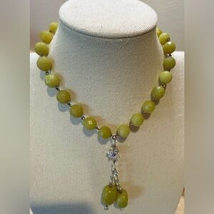 Artisan Genuine Green Serpentine AB Crystal Lariat Style Necklace 71.4g